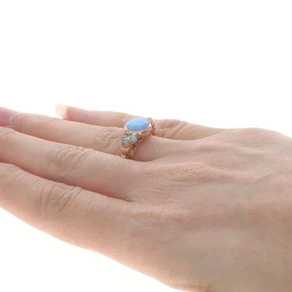 Rose Gold Lab-Created Opal Ring - 14k Round Cabochon 1.11ctw Bezel Set